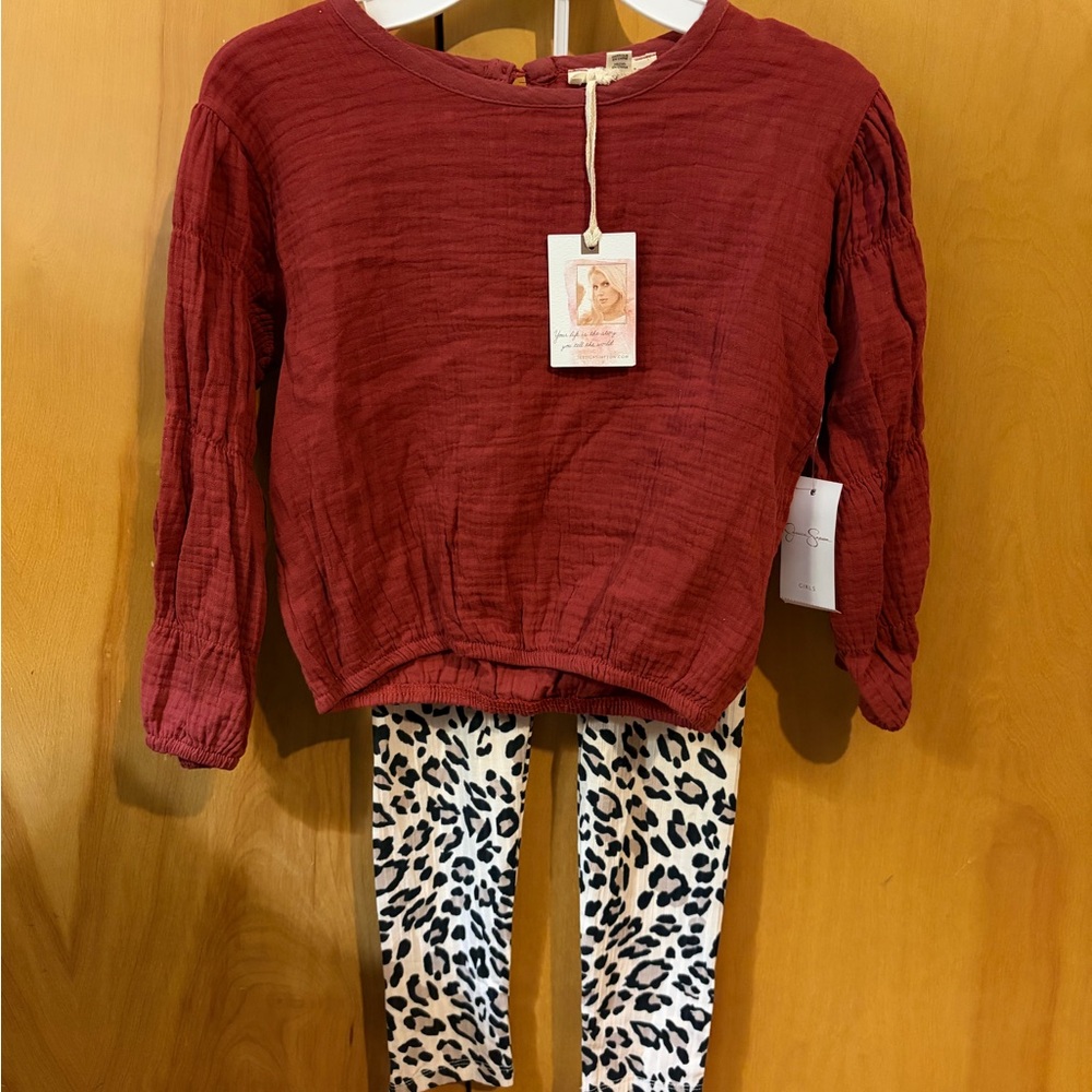 Jessica Simpson Red Top and Leopard Print Leggings Set